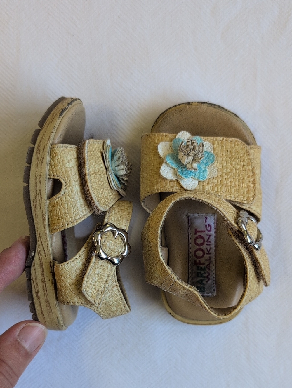 barefoot walking floral woven first walker sandals velcro infant baby size 3